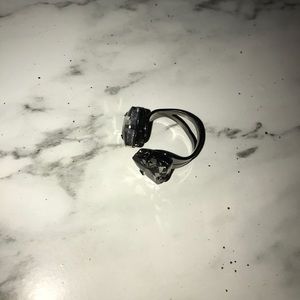 Silver open ring with rhinestones